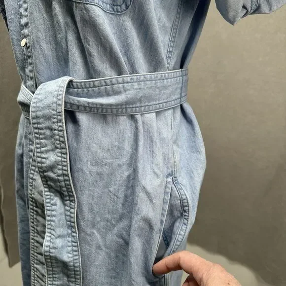 Lauren Ralph Lauren Denim Shirt Dress 4 Belted Short Sleeve Button Front Pockets - Picture 7 of 13